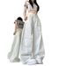 American Retro Style White Curved Hem Jeans With Visible Stitching, Women's Street Style, High-waisted, Slimming, Loose_mkmklike.com