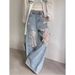 "Women's Relaxed Fit Distressed Straight Leg Jeans – High Waist Wide Leg Pants With Ripped Details For Casual & Streetwear"_mkmklike.com