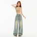 American High Street Retro Wide-leg Pants For Trendy Girls, Loose And Drapey, Distressed, Floor-length Women's Trousers,_mkmklike.com