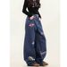 "Embroidered Patchwork Jeans – Oversized Streetwear Style | Unisex Baggy Fit With Multi-Pocket Design"_mkmklike.com