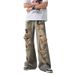 High Street Old Waste Soil Color Ripped Jeans Men's And Women's Retro Niche Design Drape And Thin Straight Beggar Trousers_mkmklike.com