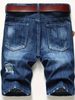 Men's Denim Shorts With Summer Holes, Randomly Pasted With Fabric, Slim Fit Straight Leg, Worn And Trendy Men's Pants, Not Including Waistband_mkmklike.com