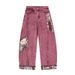Color Block Patchwork Scimitar Jeans For Men Loose High Street Ins Trendy Brand Cool Washed Wide Leg Long Pants_mkmklike.com