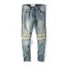 Men's Black And Blue High Street Motorcycle Patchwork Jeans Denim Fashion Casual Trousers_mkmklike.com