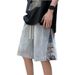Men's Clothing Men's Trendy Summer Loose Fitting Patchwork Retro Embroidered Denim Shorts Versatile Five Point Pants_mkmklike.com