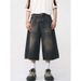 Retro Loose Wide Leg Straight Cropped Jeans Men's Design Hot Selling Denim Pants_mkmklike.com