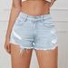 Light Blue Women's Ripped And Frayed Low Rise Denim Shorts Slimming Hot Pants Versatile Sexy Cross Border Exclusive Bottoms_mkmklike.com