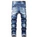 Men's Skinny Jeans Ripped Paint Splatter Patches Korean Style Denim_mkmklike.com