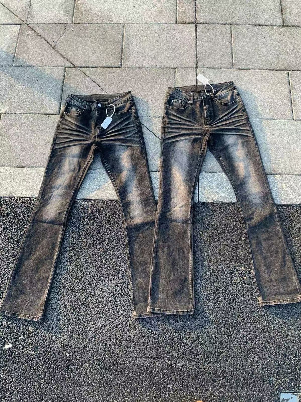 Cleanfit Washed Denim Jeans Classic Straight Leg Subtle Whiskering Distressed Detailing Men's Clothing_mkmklike.com