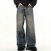 Vintage Washed Straight Leg Jeans For Men, Comfortable Relaxed Fit Denim Trousers, Casual Loose Wide Leg Pants_mkmklike.com