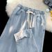 Spring Nine Cent 2025 New Korean Edition Elastic Waist Loose Versatile Jeans Men's Straight Drawstring Casual Pants_mkmklike.com