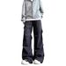 Men's Loose Wide Leg Pleated Jeans Casual Mid Waist Cotton Trousers Black Washed Dark Pocket Cargo Design Spring Autumn_mkmklike.com