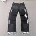 Men's Clothing European And American Men's Y2K Patchwork Painted Star Hot Stamped Straight Leg Jeans_mkmklike.com