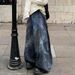 Vintage Washed Oversized Cargo Jeans - Reverse Waistband & Curved Hem Design For Streetwear Enthusiasts_mkmklike.com