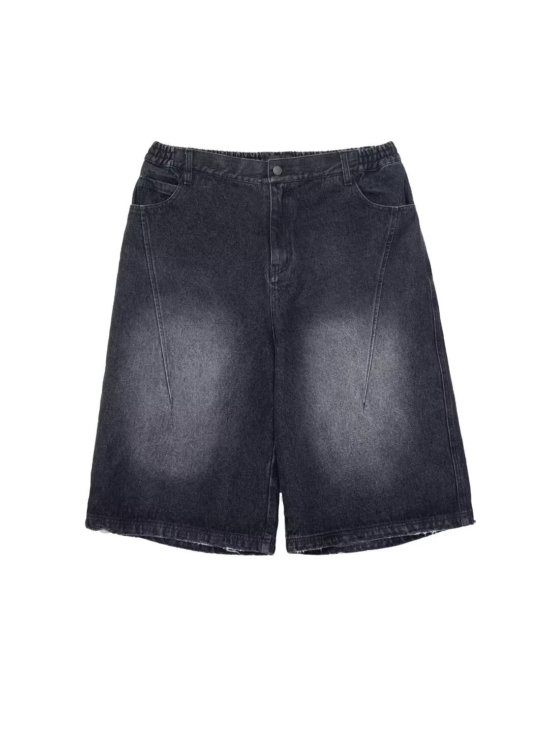 Unisex Retro Washed Distressed Black Cropped Jeans Summer Casual Wide Leg Over The Knee Pants Unisex_mkmklike.com
