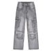 Men's Cargo Jogger Jeans With Multiple Pockets, Streetwear Hip Hop Style, Comfort Stretch Denim, Straight Leg, High Waist, Washed Gray_mkmklike.com