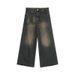 Men's Clothing Niche Worn And Distressed Retro Washed Straight Jeans Men's Loose Versatile Wide Leg Mopping Trousers_mkmklike.com