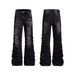 Vintage High-Waisted Flared Jeans – 70s Retro Pleated Denim For Men & Women (S-3XL, Washed Black, Stacked Silhouette)_mkmklike.com
