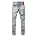 Men's Clothing New Retro Street Style Silk Label Denim High Quality Breathable Fitting Ripped Streets Styles Purple Jeans Ripped Men's Blue_mkmklike.com