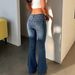Women's American Style Low Rise Rhinestone Flared Jeans Dark Blue with Vertical Stripes Sexy Elastic Floor Length Denim_mkmklike.com