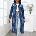 Distressed Washed Denim Jacket For Women - Oversized Vintage Cowboy Coat With Frayed Details & Long Length (S-XXL, Dark Blue)_mkmklike.com