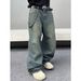 Men's Retro Washed Wide Leg Jeans American Street Style Trendy High End Distressed Loose Fit Cross Border Chain Link Trousers_mkmklike.com