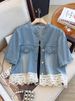 Chicco Lace Patchwork Short Sleeve Denim For Women Summer Thin New Casual Petite Shirt Jacket Top_mkmklike.com
