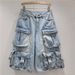 Women's Clothing Multi Pocket Washed Distressed Cropped Denim Shorts For Women Summer Loose Casual Wide Leg Workwear Cropped Trousers_mkmklike.com