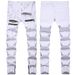 In Stock White Zipper Decor Slim Fit Men's Casual Daily Simple Versatile Stretch Denim Pants_mkmklike.com