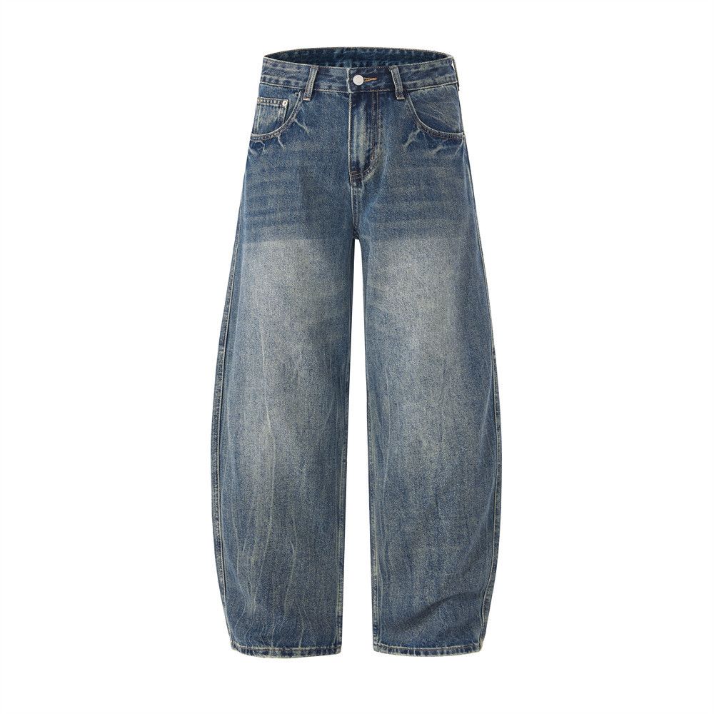 American Style Scimitar Denim High Street Punk Washed Vintage Ripped Loose Wide-Leg Men's Versatile Pants_mkmklike.com