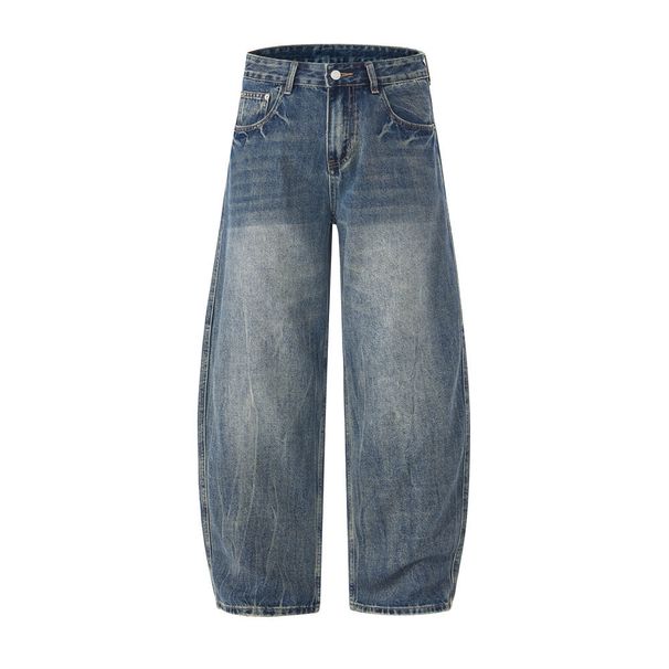 American Style Scimitar Denim High Street Punk Washed Vintage Ripped Loose Wide-Leg Men's Versatile Pants_mkmklike.com