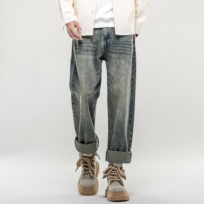 American Retro Spring Jeans, Men's Straight Harlan Loose Trendy Brand Washed Double Craft Middle Waist Youth Large Size K11 Denim Rice_mkmklike.com