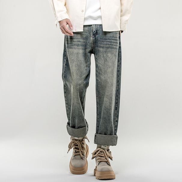American Retro Spring Jeans, Men's Straight Harlan Loose Trendy Brand Washed Double Craft Middle Waist Youth Large Size K11 Denim Rice_mkmklike.com
