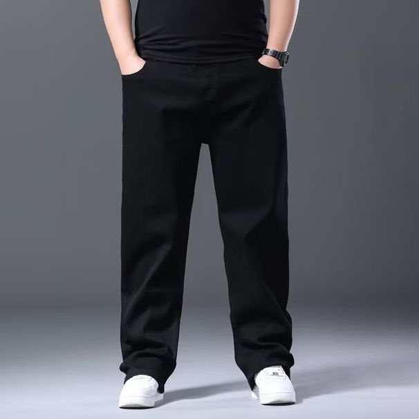 Men's Relaxed Fit Stretch Denim Jeans Classic Straight Leg Comfortable Oversized Trousers for Everyday Casual Wear_mkmklike.com
