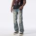 Men's Workwear Inspired Washed Distressed Patchwork Denim Jeans High Street Style Loose Straight Leg Biker Street Style Long_mkmklike.com