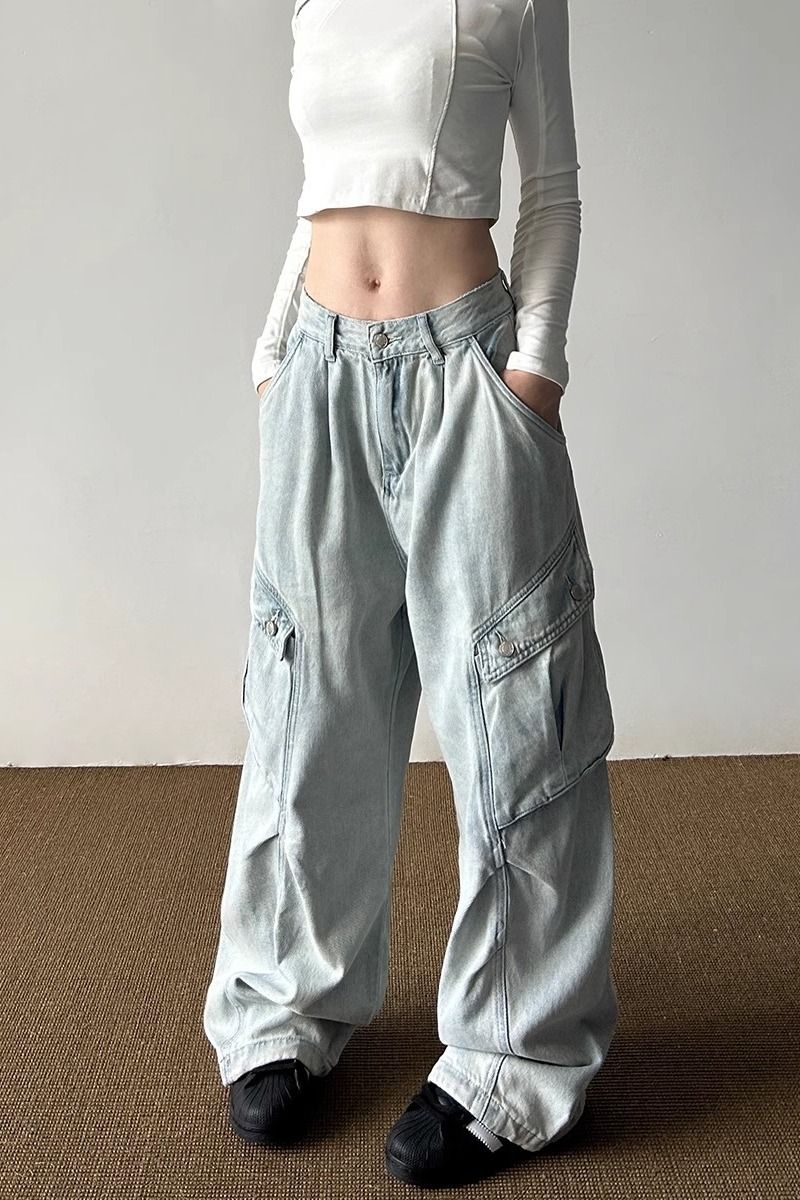 Washed Workwear Jeans For Men Women, New Spring And Autumn American Vintage Loose Casual Distressed Wide-Leg Pants_mkmklike.com