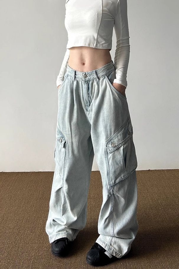 Washed Workwear Jeans For Men Women, New Spring And Autumn American Vintage Loose Casual Distressed Wide-Leg Pants_mkmklike.com