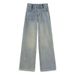 Women's High-Waisted Flared Jeans – Leopard Print & Solid Color Block, Fleece-Lined Winter Pants, Loose Fit With Draping For Effortless Style_mkmklike.com