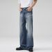 Retro Washed Blue Flared Jeans For Men & Women – Vintage Distressed Denim With Cat Whisker & Ripple Effects_mkmklike.com