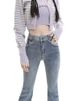 Light Blue Fringed Micro-flare Jeans For Women, Spring Season, With Raw Edge Design, Stretchy, Slimming, Niche Style,_mkmklike.com