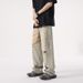 Men's High Street Vibe Trendy Yellow Mud Dyed Washed Distressed Jeans Loose Straight Wide Leg Pants American Retro Style_mkmklike.com