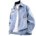 Pulse Pulse Vintage Distressed Printed Denim For Men, Autumn Export Loose Letter Turn-Down Collar Long Sleeve Top, Trendy Casual_mkmklike.com