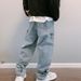Jeans Men's Straight Loose 2025 Spring And Autumn New Korean Version Trend Casual Men's Nine-point Pants Hong Kong Style Wide-leg Pants_mkmklike.com