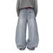 Men's Versatile Whiskered Casual Drape Zippered Straight Leg Jeans Turquoise Stone Wash Spring Autumn_mkmklike.com