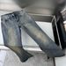 Men's Washed Distressed Bamboo Striped Slimming Flared Jeans mid Waist Straight Pants American High Street Cleanfit Trousers_mkmklike.com