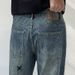 Men's Clothing Heavy Embroidery Straight Pants Washed Jeans Men's High Street Fashion Retro Loose Casual Mopping Trousers_mkmklike.com