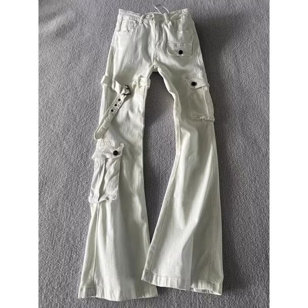 BOY High Street Vibe Cool Workwear Jeans For Men, Niche Design, Loose Fit, Versatile, Multi-Pocket, Tie-Up, Slightly Flared_mkmklike.com