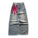 Men's Clothing Retro Washed Old Niche Design Print High Street Wide Leg Mopping Denim Trousers_mkmklike.com