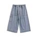 Men's Clothing Summer overalls men's brand loose straight casual cropped pants elastic waist wide leg denim shorts_mkmklike.com