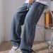 Men's Vintage Washed Jeans – Starry Sky Pattern & Loose Straight Fit, High-Street Casual Style_mkmklike.com